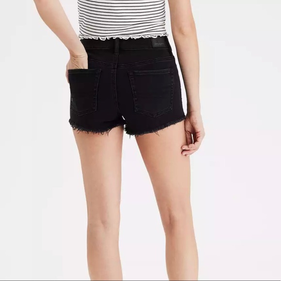AE High Waisted Denim Short Short Black Lace - Picture 3 of 9